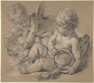 Gevleugelde putti met bloemen