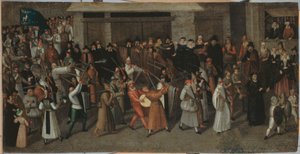 Processie van de Liga op het Île de la Cité, bij het verlaten van de Notre-Dame, ca. 1590