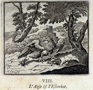 Adelaar en slak. Fabels van Jean de La Fontaine. Illustratie door François Chauveau. Editie van 1728. door Francois Chauveau