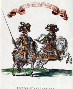 Ecuyer en Perzische pagina tijdens het carrousel gegeven door koning Lodewijk XIV. Gravure door Francois Chauveau rond 1662 door Francois Chauveau