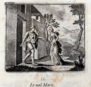 Kwaad trouwt. Fabels door Jean de La Fontaine (1621-95). Illustratie door François Chauveau (1613-1676). Editie van 1728. door Francois Chauveau