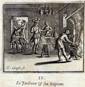 De tuinman en zijn heer. Fabels van Jean de La Fontaine. Illustratie door François Chauveau. Editie van 1728. door Francois Chauveau