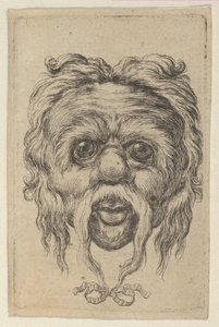 Masker met een lange snor vastgebonden met een lint onder de kin, uit Divers Masques, ca. 1635-45