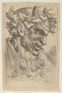 Satermasker met een Kroon van Klimop, naar Rechts Kijken, uit Divers Masques, ca. 1635-45