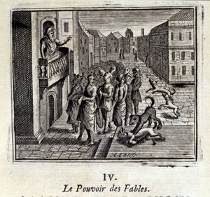 De kracht van fabels. Fabels van Jean de La Fontaine. Illustratie door François Chauveau. Editie van 1728.