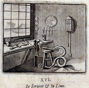 De slang en de linde. Fabels van Jean de La Fontaine (1621-95). Illustratie door François Chauveau (1613-1676). Editie van 1728.