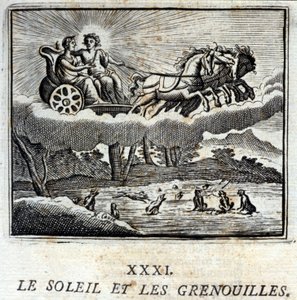 De zon en de kikkers. Fabels door Jean de La Fontaine (1621-95). Illustratie door François Chauveau (1613-1676). Editie van 1728. door Francois Chauveau