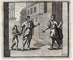 De ontrouwe bewaarder. Fabels van Jean de La Fontaine. Illustratie door François Chauveau. Editie van 1728. door Francois Chauveau