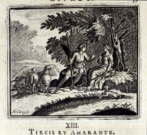 Tircis en Amaranth. Fabels door Jean de La Fontaine (1621-95). Illustratie door François Chauveau (1613-1676). Editie van 1728. door Francois Chauveau