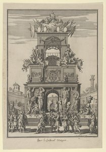 Triomfboog opgericht ter ere van kardinaal Mazarin na het Verdrag van de Pyreneeën..., ca. 1664-65 door Francois Chauveau