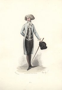 Elegante man in gestreepte jas, tijdperk van Marie Antoinette