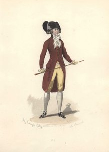Man met grote zwarte bicorn hoed, tijdperk van Marie Antoinette.