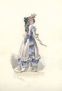 Vrouw in jurk met linten, tijdperk van Marie Antoinette