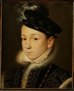 Koning Karel IX van Frankrijk ... (olieverf op eikenhout) door François Clouet