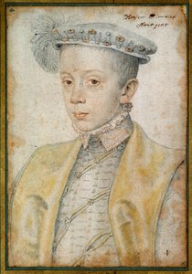 Portret van Karel II Hertog van Lotharingen en Bar (1543-1608). Tekening met rood krijt en zwarte steen door Clouet Francois (1515-1572)