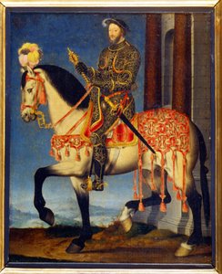 Portret van Francois I te paard door François Clouet (ca. 1510 - 1572). Musee des Uffizi, Florence - Ruiterportret van Frans I van Frankrijk