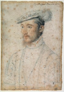 Portret van François de Lorraine, Hertog van Guise (1520 - 1563). Tekening met rood krijt en zwarte steen door Clouet Francois (1515-1572)