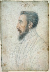 Portret van Hendrik II, Koning van Frankrijk (1519 - 1559), circa 1547. Tekening met rood krijt en zwarte steen door Clouet Francois (1515-1572) door François Clouet