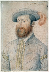 Portret van Jean Du Plessis, Heer van de Bourgonniere (1525 - 1594). Tekening met rood krijt en zwarte steen door Francois Clouet (1515-1572) door François Clouet