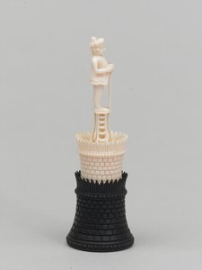 Zwarte toren, schaakstuk, India, circa 1820 door Francois Dubois