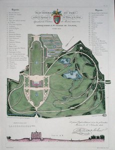 Algemeen plan van de tuin van het Chateau de Maisons, eigendom van Thomas de Colmar, gegraveerd door G. Lorsignol