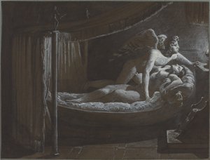 Cupido met Psyche die de lamp dooft