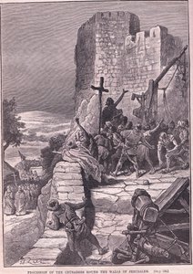 Processie van de kruisvaarders rond de muren van Jeruzalem AD 1097 door Francois Edouard Zier