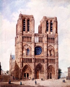 De gevel van de Notre Dame kathedraal in Parijs door Francois Etienne Villeret