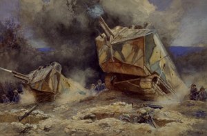 Aanval op infanterie en tanks in Saint Chamond, juli 1918 door Francois Flameng