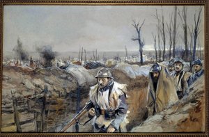 Eerste Wereldoorlog: Uitzicht op Souchez (in Artois), een loopgraaf op 18/12/1915