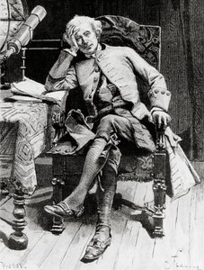 Portret van Guy Mannering, hoofdpersoon van Guy Mannering of Astrologer, roman door Walter Scott (1771-1832), gravure naar tekening door Francois Flameng (1856-1923), uit Parijse editie door Francois Flameng