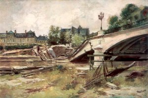 De brug bij de Aisne, Frankrijk door Francois Flameng