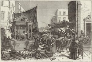 Een straat in Napels (gravure) door Francois Fortune Antoine (after) Ferogio
