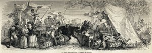 De verkoop van watermeloenen, tekening door Ferogio, ter illustratie van Napels en de Napolitanen, in 1861, door Marc Monnier (1829-1885). Gravure in 