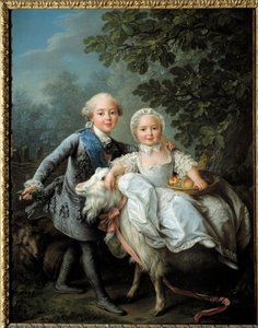 Portret van Charles Philippe van Frankrijk, Graaf van Artois (toekomstige Charles X (1757-1836)) en zijn zus Madame Clothilde, toekomstige koningin van Sardinië (1759-1802) afgebeeld in 1763-1764, Schilderij door Francois Hubert Drouais (1727-1775)