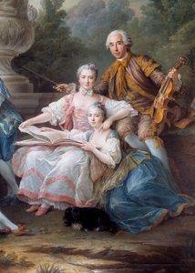 De familie van Louis Francois du Bouchet, Markies de Sourches en Grootprevot van Frankrijk (detail). Schilderij door Francois Hubert Drouais (1727-1775) 1756 Sun. 3,24 x 2,84 m door Francois Hubert Drouais