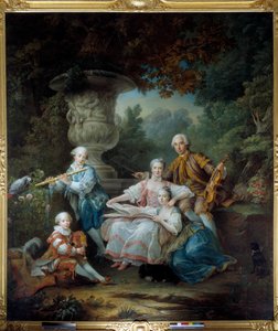 De familie van Louis Francois du Bouchet, Markies van Sourches en Grootprevot van Frankrijk door Francois Hubert Drouais