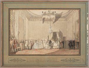 Het interieur van de slaapkamer in Versailles van Marie-Thérèse de Savoie, gravin d