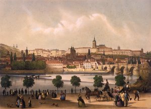 Uitzicht op de Kleine Wijk en de Praagse Burcht Hradcany, ca. 1845 door Francois Joseph Sandmann