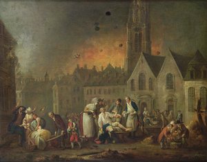 De Grote Markt in Lille tijdens het Beleg van 1792, 1794 door Francois Louis Joseph Watteau