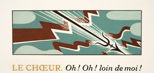 Grafische illustratie uit Prométhée Enchaîné door Aeschylus, pub. 1941 (pochoir print)