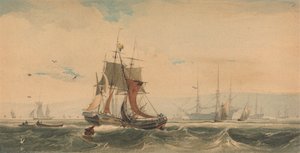 Schepen op de Medway, Kent door Francois Louis Thomas Francia