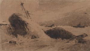 Gestrand schip in een stormachtige zee door Francois Louis Thomas Francia