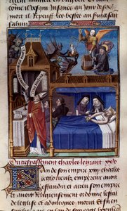 De dood van Karel de Grote (742-814) Miniatuur uit het manuscript 