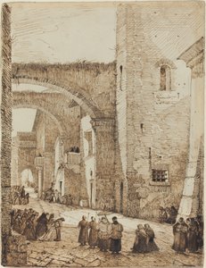 Een Priester die door een Middeleeuwse Straat in Viterbo Processieert door Francois Marius Granet