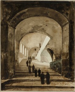 Monniken op de Trap van de Villa van Maecenas in Tivoli door Francois Marius Granet