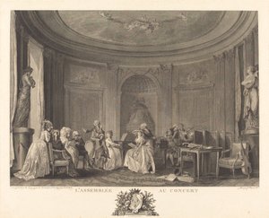 De vergadering bij het concert door Francois Nicolas Barthelemy Dequevauviller after Nicolas Lavreince