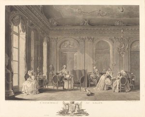 De Bijeenkomst in de Salon door Francois Nicolas Barthelemy Dequevauviller after Nicolas Lavreince