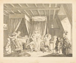 Het opstaan van de modearbeiders door Francois Nicolas Barthelemy Dequevauviller after Nicolas Lavreince