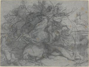 Studie voor "Verrassing" (Slag van de Tijgers) door Francois Nicolas Chifflart
